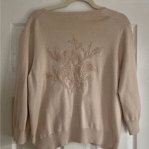 Liz Claiborne Beige Embroidered Cardigan